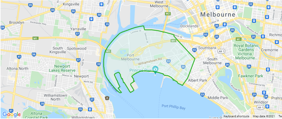 Area Map of Port Melbourne VIC AUSTRALIA